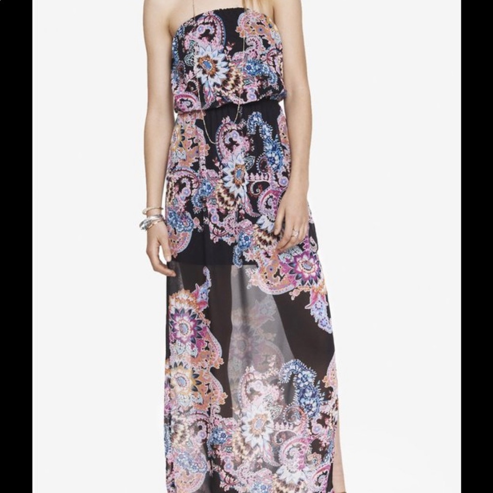 Express Strapless Printed Maxi Dress